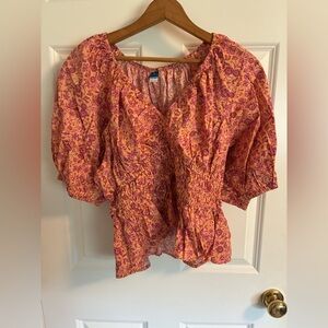 Old Navy Floral Puff Sleeve Blouse - Pink and Orange
